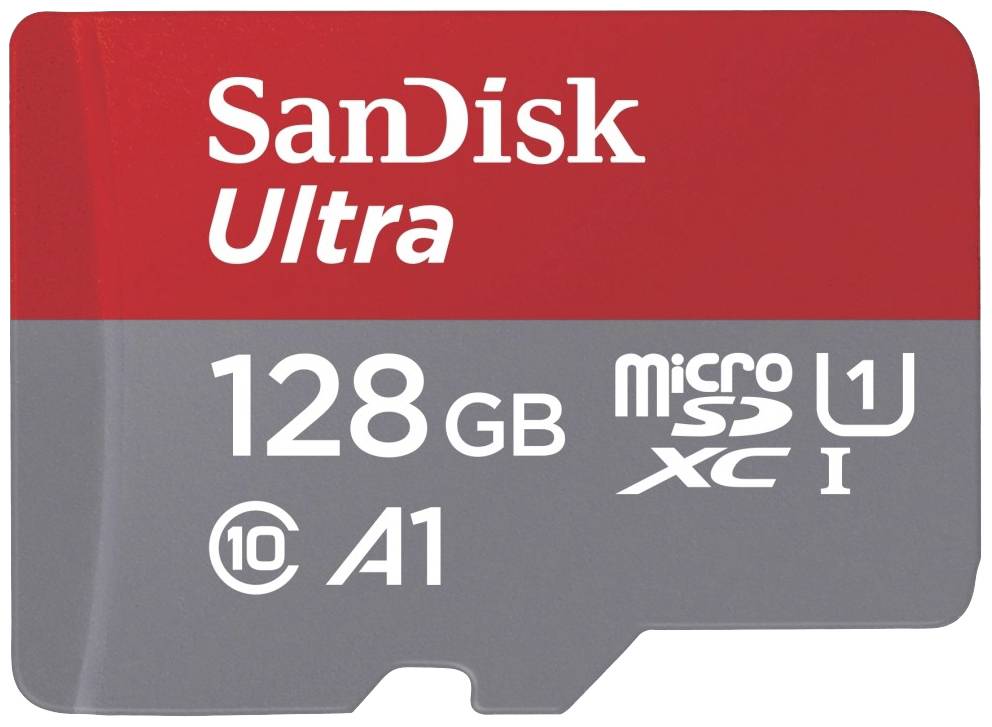 'MikroSD-kort SanDisk Ultra 128 GB, microSDXC, Class 10, A1, UHS-I.'