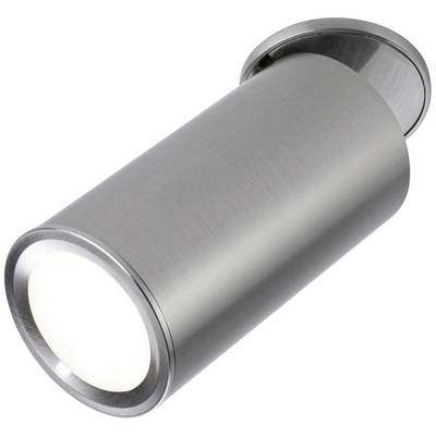 Moderne cylinderformet loftlampe i børstet metal med diffus lysfordeling, velegnet til stilfuld indendørsbelysning.