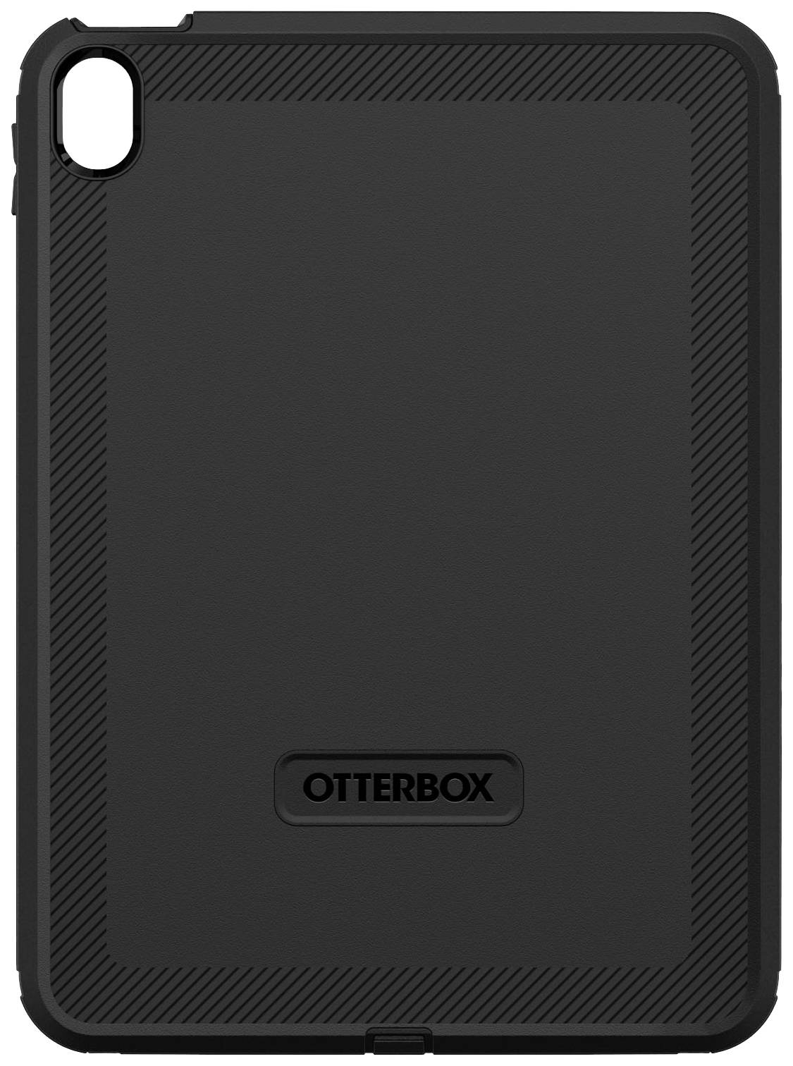 Sort OtterBox-etui til tablet, robust design med strukturerede kanter, velegnet til beskyttelse mod stød og ridser.
