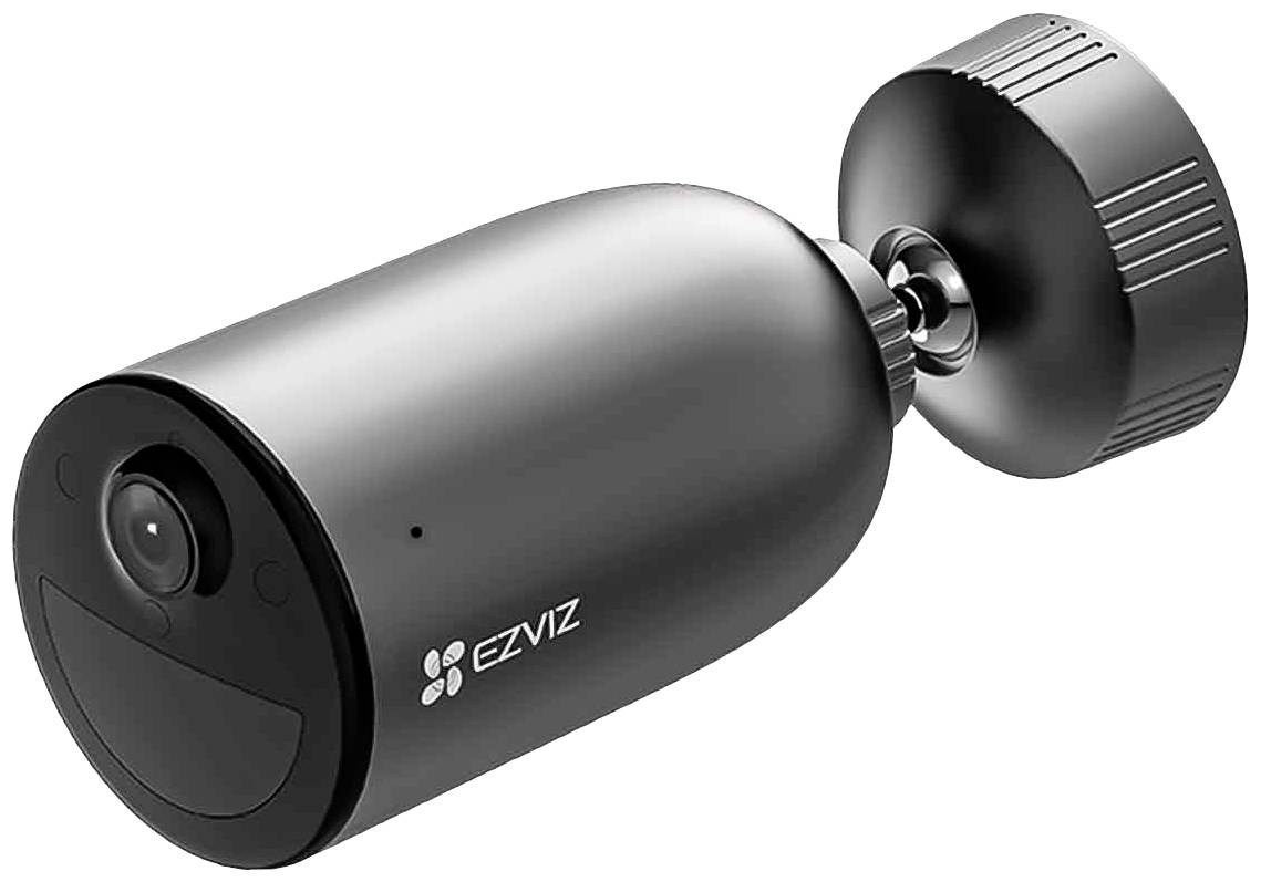 Sort CCTV-kamera med cylindrisk hus og sideanbragt logo 'EZVIZ', egnet til overvågning inden- og udendørs.