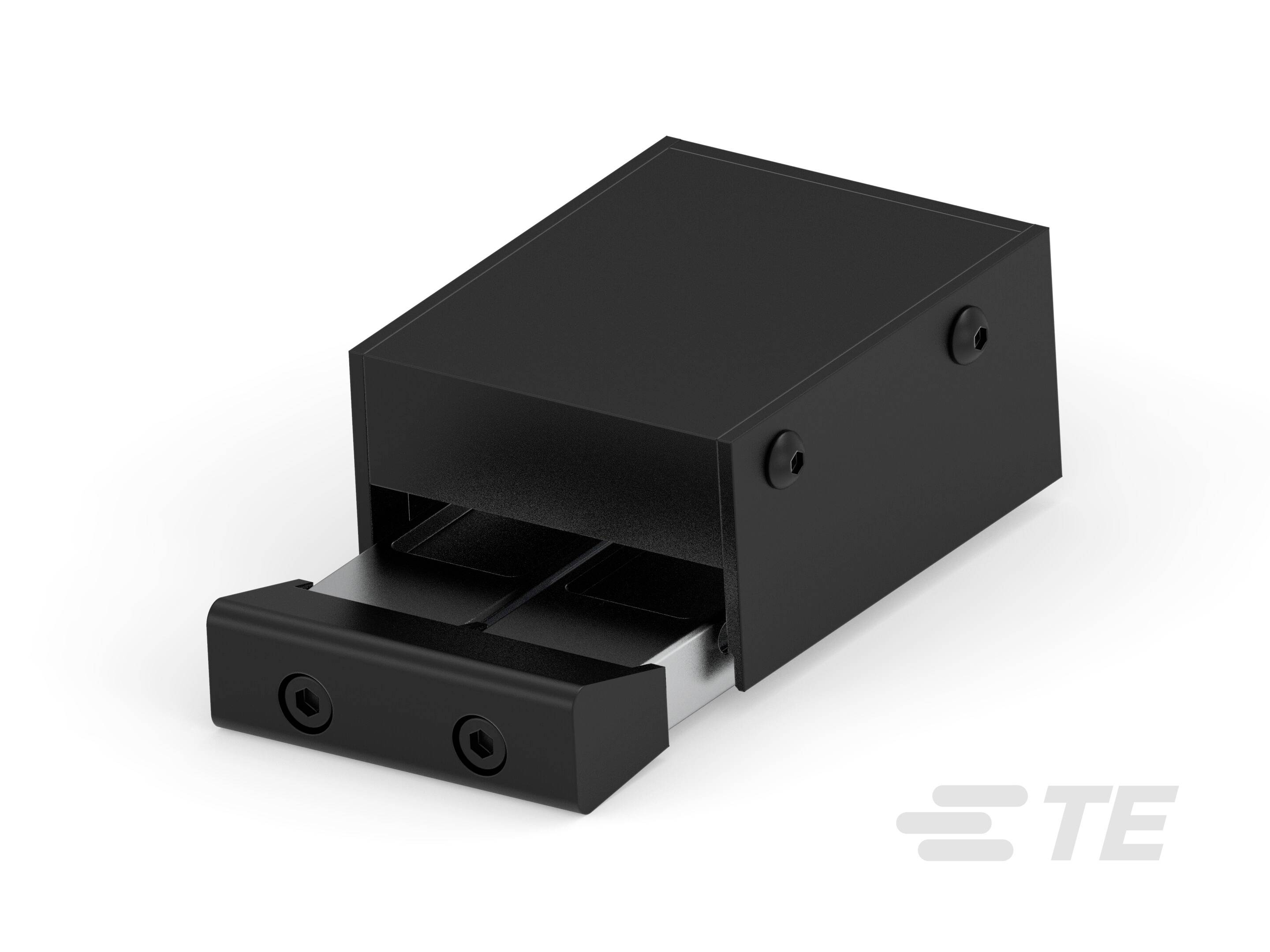USB-stik i sort kabinet. Påskrift 'TE' i nederste højre hjørne.