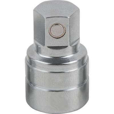 Metalstik til en skraldenøgle, cylinderformet med sekskantede hoved og magnet i midten, blank overflade.