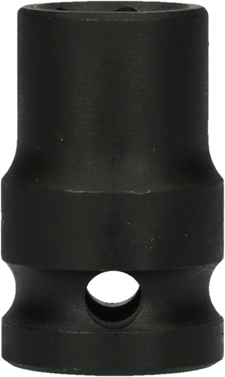 Sort, cylindrisk metalgenstand med et hul i den nedre halvdel. Muligvis en adapter eller forbindelseselement.