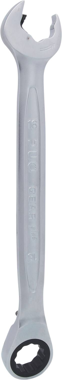 En sølvfarvet skruenøgle med én åben ende og ét lukket rundhovet. Ideel til gør-det-selv-projekter eller reparationsopgaver.
