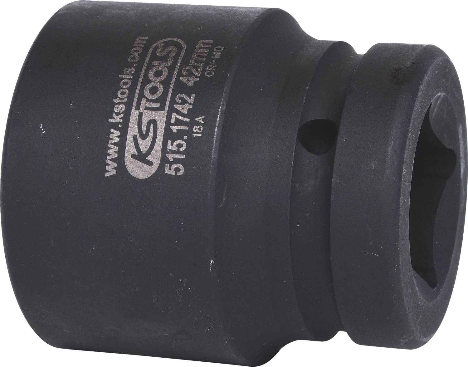 En sort krafthylse fra mærket KS Tools med størrelsen 42 mm, modelnum­mer 515.11742, fremstillet af CR-Mo stål.