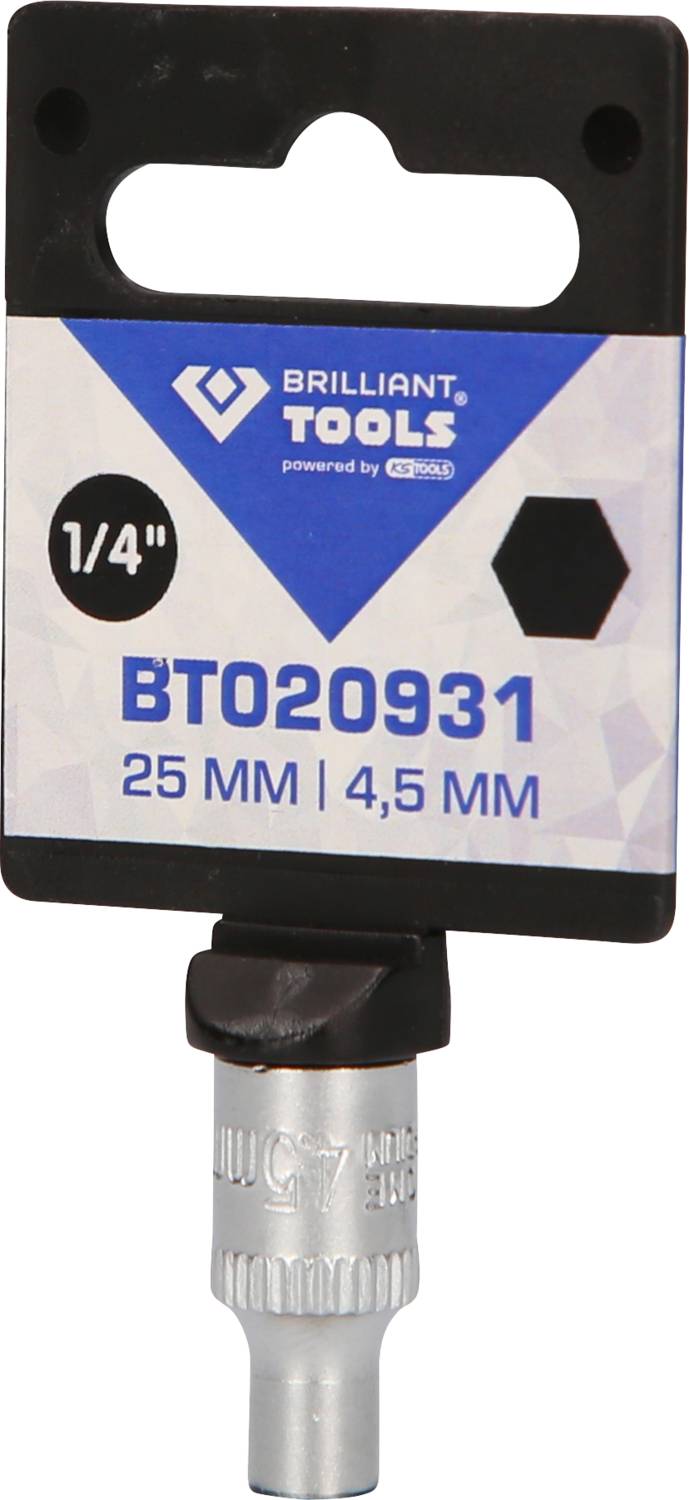'Brilliant Tools Bitindsats med 1/4-tomme sekskantdrev, størrelse BT020931, 25 mm længde, 4,5 mm bredde.'