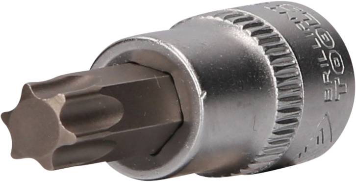 Metalbits med Torx-profil og sølvfarvet skaft, velegnet til skrueopgaver.