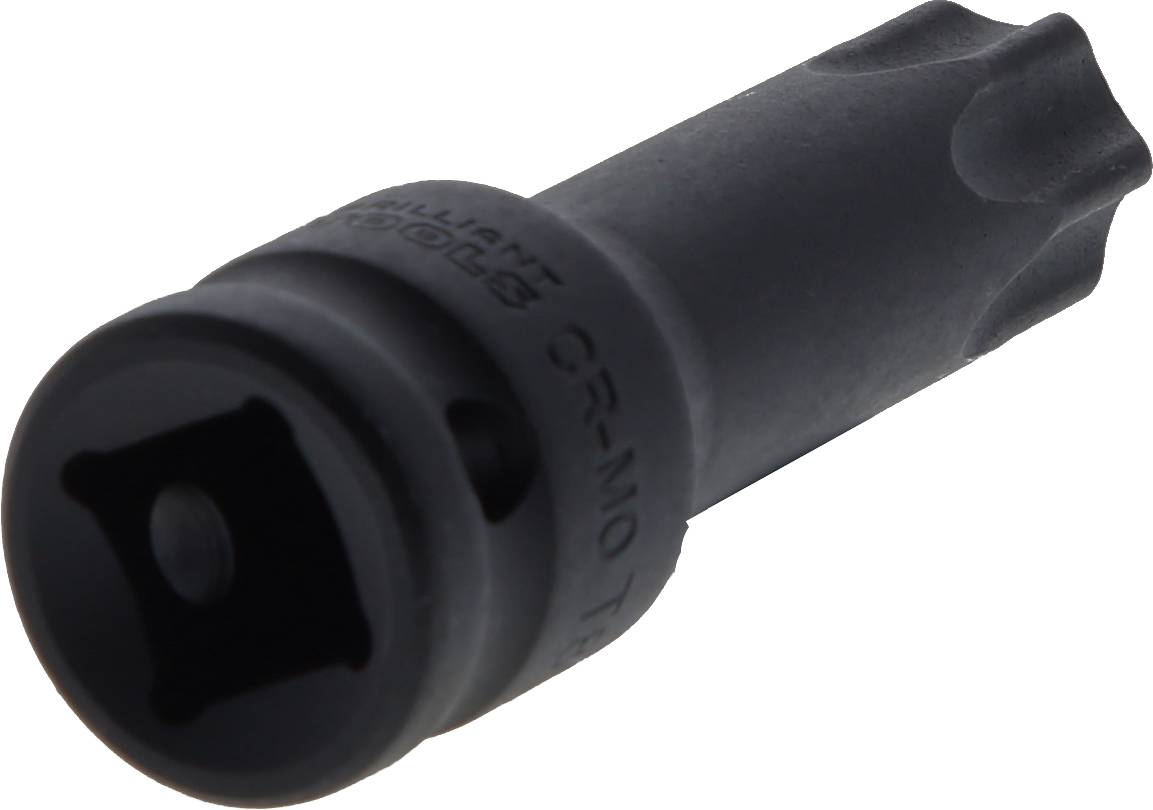 En sort Torx-bit-indsats af metal til fastgørelse af skruer.