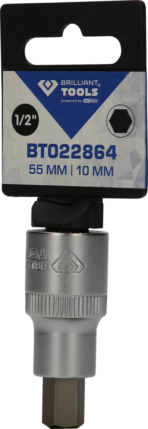 'Brilliant Tools' topnøgle, 1/2 tomme, varenummer BT022864, størrelse 55 mm/10 mm, med sekskantprofil.