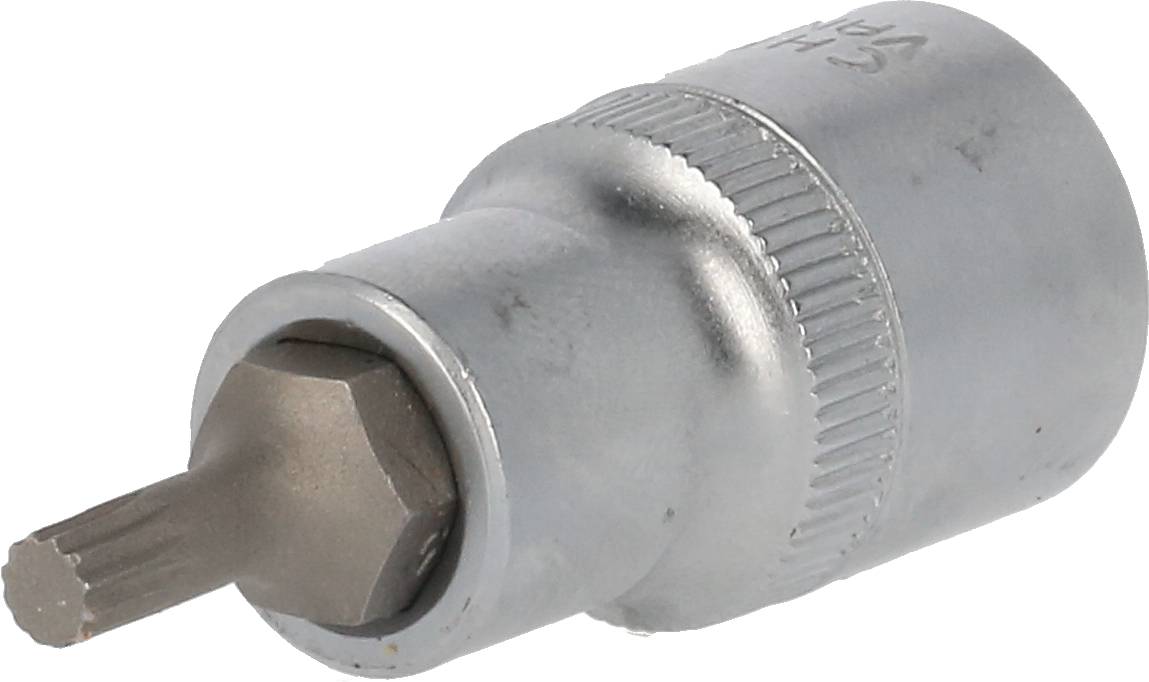 Torx-bit-top i metal, cylinderformet, egnet til skruearbejde, forsynet med et sekstakket hoved.