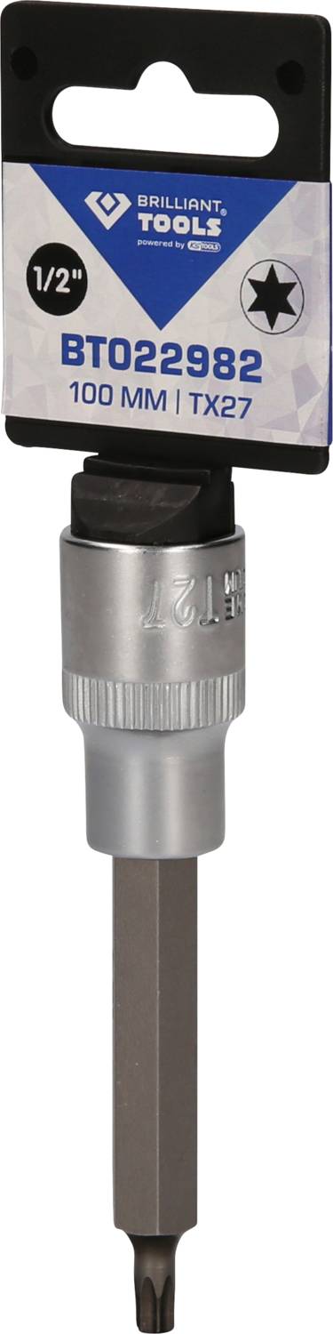 Sekskantbit med holder 'Brilliant Tools', TX27, 100 mm længde, til skruer og monteringsopgaver.