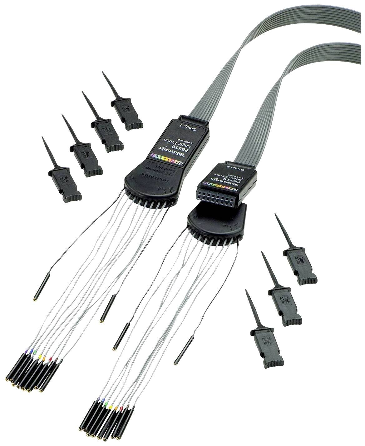 Logikanalysator med flere kabler og clips til test af elektroniske kredsløb. Tilbyder præcis signaloverågning.