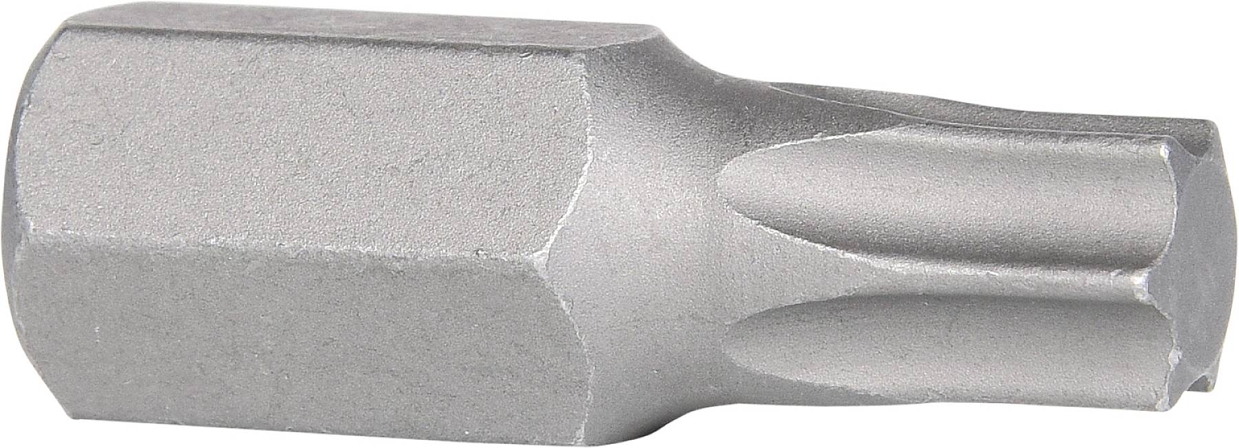 Metallisk Torx-bit, T-formet hoved, grå, til skruetrækker.