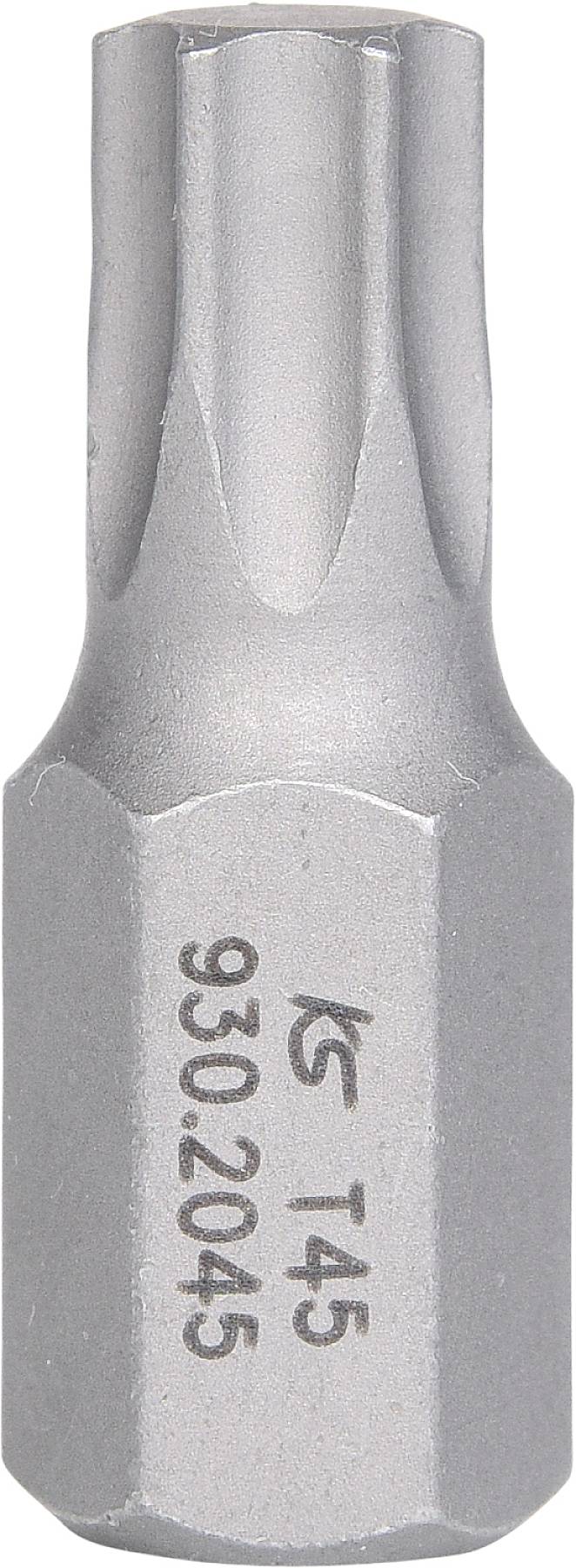 En sølvfarvet skruetrækkerbits med påskriften 'KS T45 930.2045' på siden.