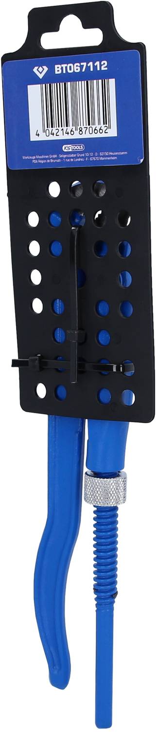 Ventilstødderstativ med blå plastikclips og sort holder, til sikring af ventiler under vedligeholdelse.