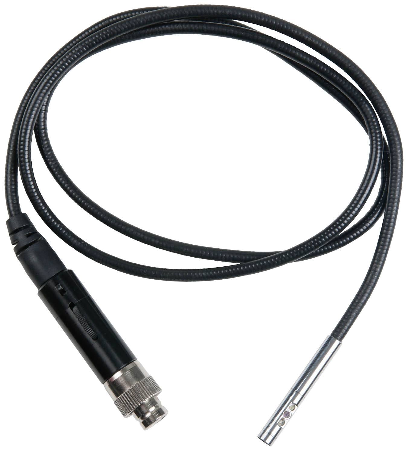 Et sort, aflang mikrofonkabel med metalstik og mikrofonkapsel, velegnet til lydoptagelser og lydanvendelser.