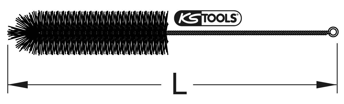 'Børsterende fra KS Tools', vist i en skematisk sidevisning med en pil, der angiver den samlede længde 'L'.