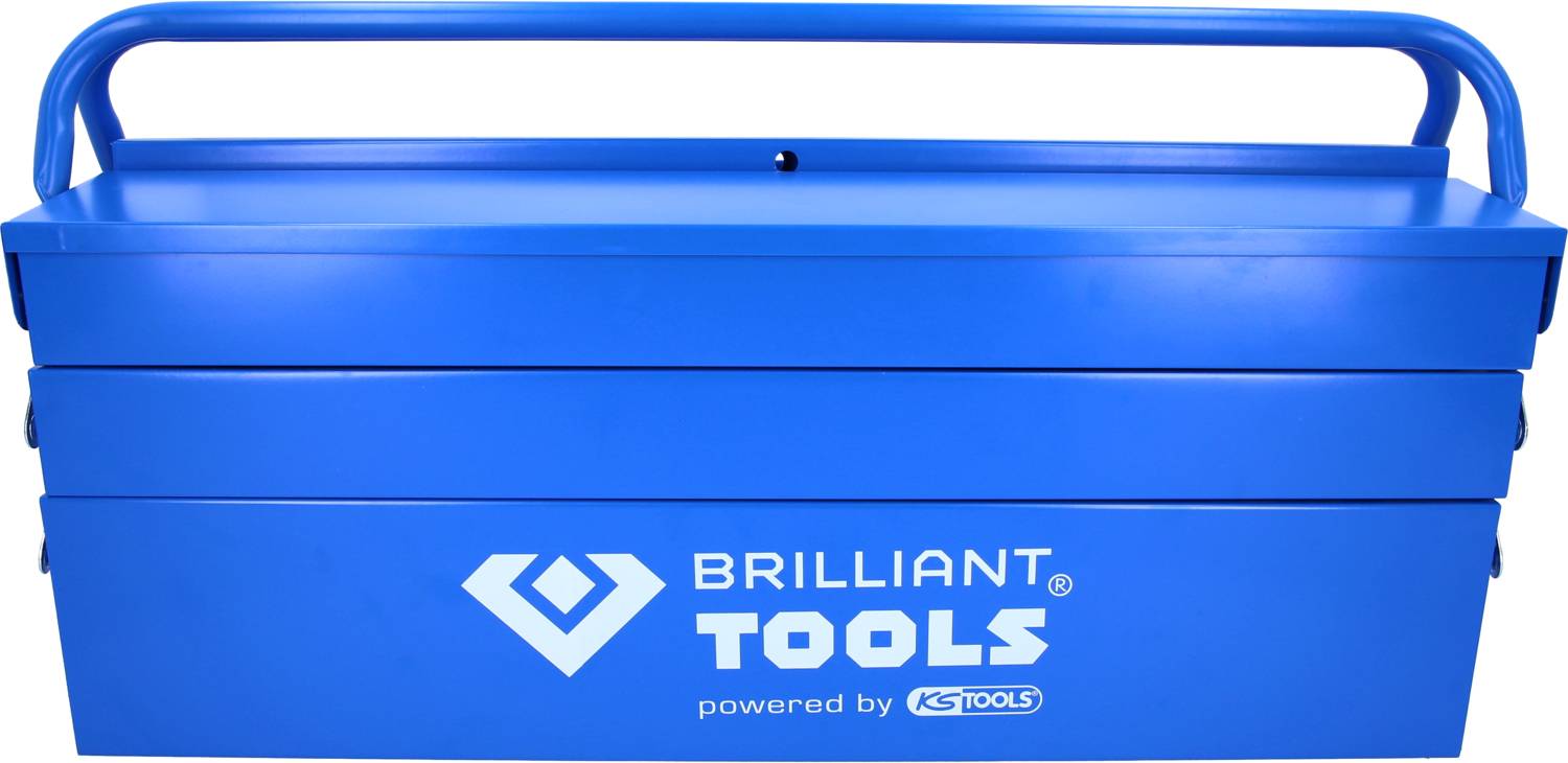 Blå værktøjskasse med påskriften 'BRILLIANT TOOLS powered by KS TOOLS'.