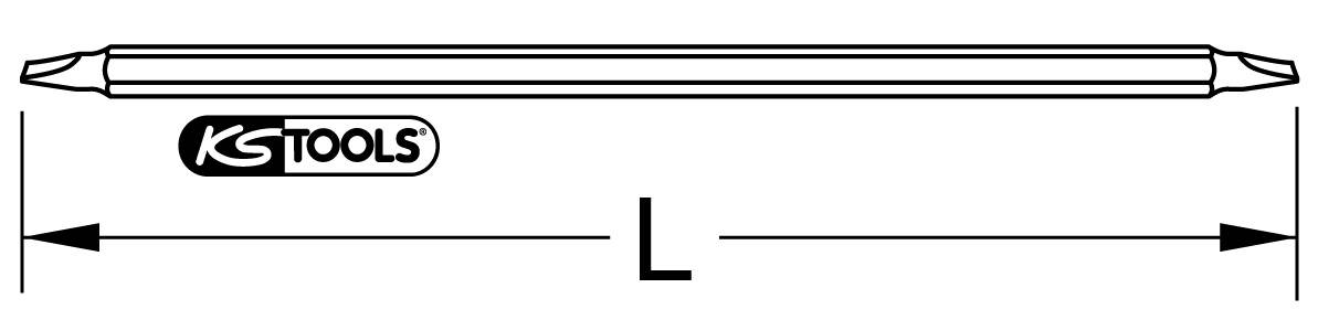 Riffelpind med to spidser, foroven og forneden konisk indsnævret. Mærket med 'KS TOOLS' logo i midten.