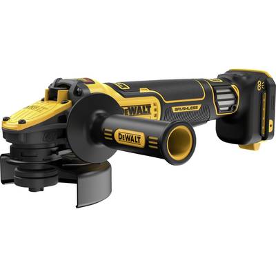 Akku-vinkelsliber med ergonomisk greb, gul-sort design, velegnet til metalskæring og polering i værkstedsmiljø.