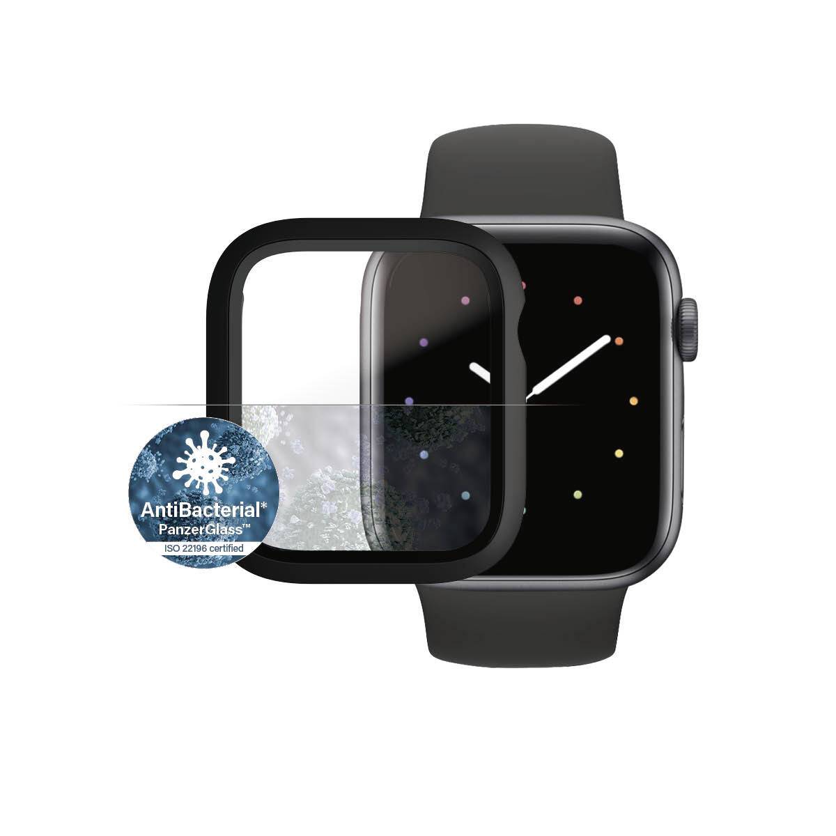 En smartwatch med et aftageligt, antibakterielt hårdført glas, certificeret efter ISO 22196. Glasset sørger for beskyttelse og hygiejne.