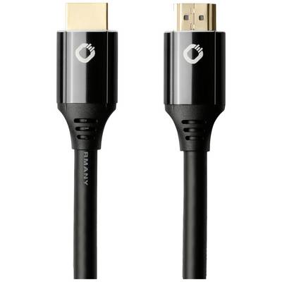 Sort HDMI-kabel med guldbelagte stik og et stiliseret logo på stikkene, velegnet til video- og lydtilslutninger.