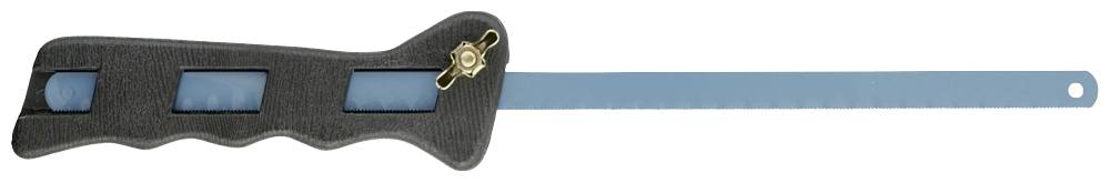 Metalsav med sort, ergonomisk håndtag og blå savklinge. Velegnet til præcis skæring i metal.