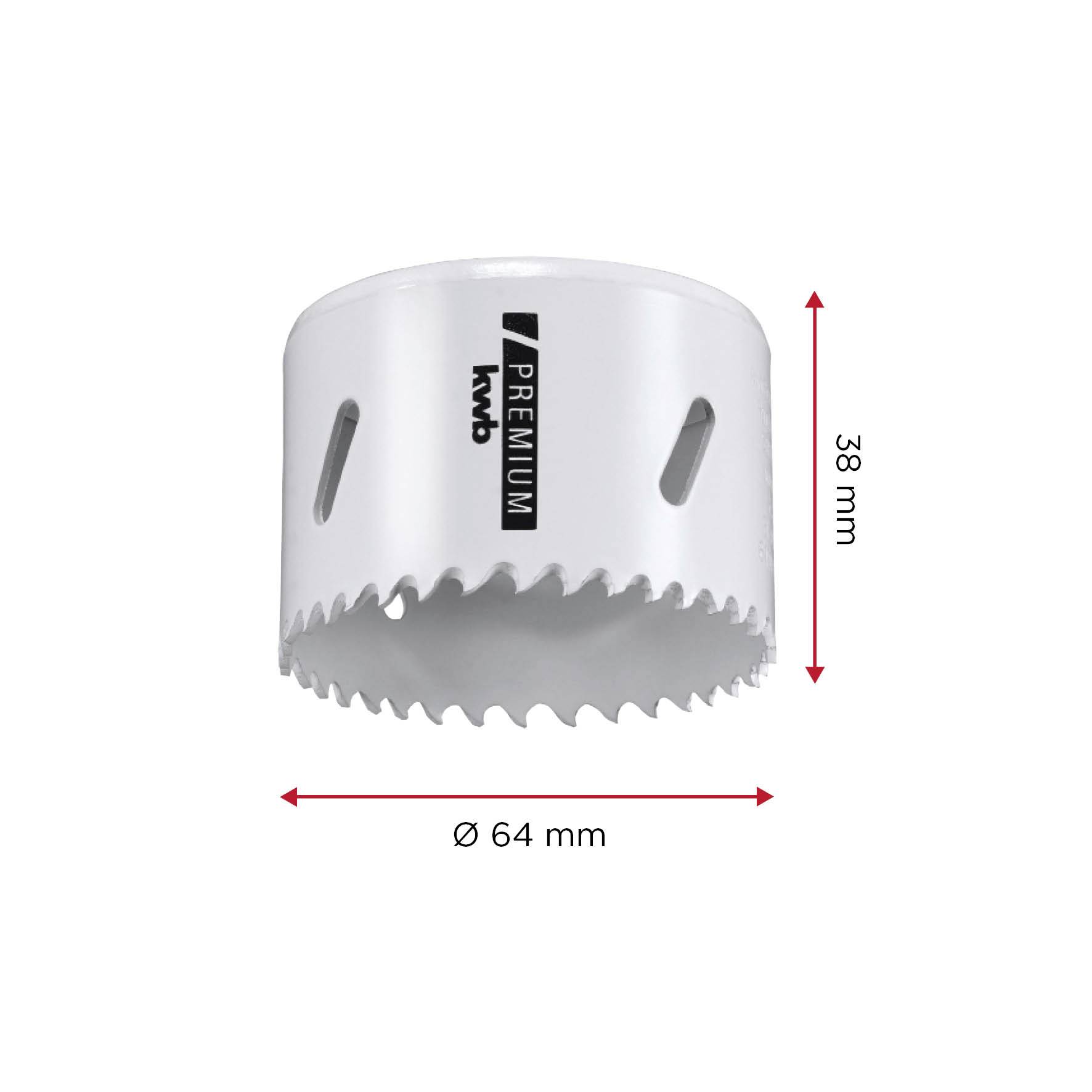 En hvid hulsav med en diameter på 64 mm og en højde på 38 mm.