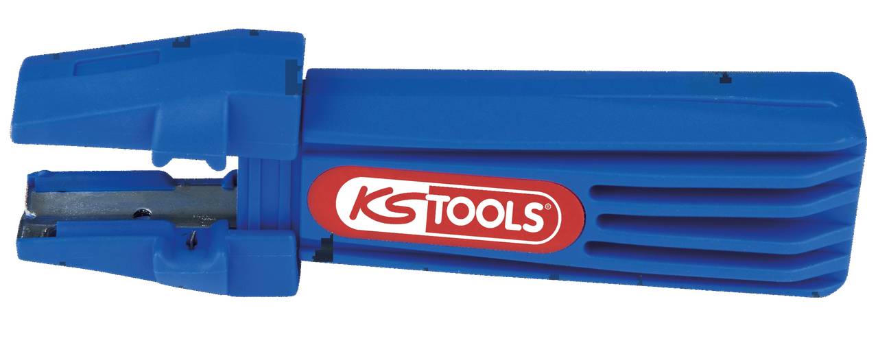 Blå hæfteklammeaflæsser med 'KS Tools'-logo på den røde overflade. Bruges til at fjerne hæfteklammer fra papirdokumenter.