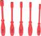 Fem røde isolerede skruetrækkere i forskellige størrelser, placeret på linje.