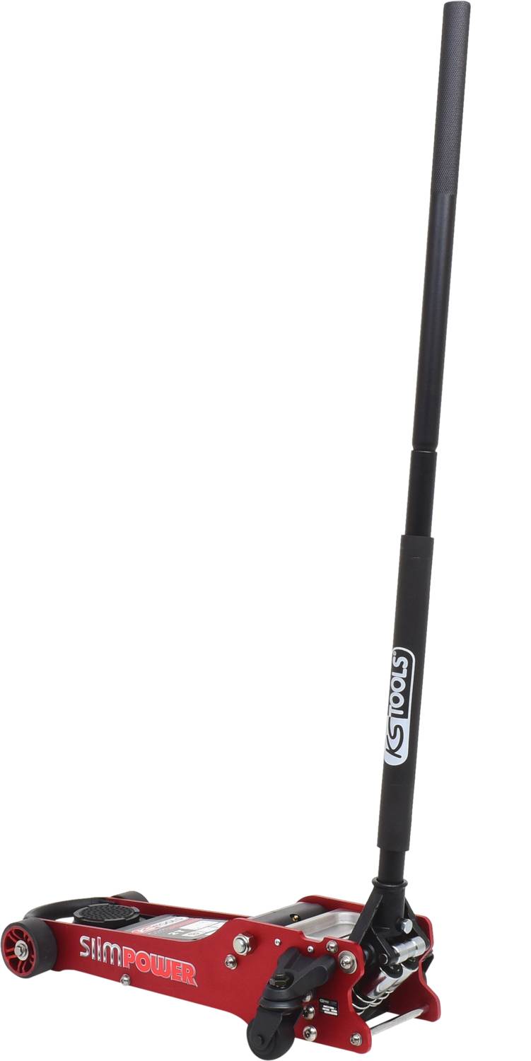 Hydraulisk roterende donkraft med høj håndtag, egnet til løftning af køretøjer på autoværksteder eller i garager.