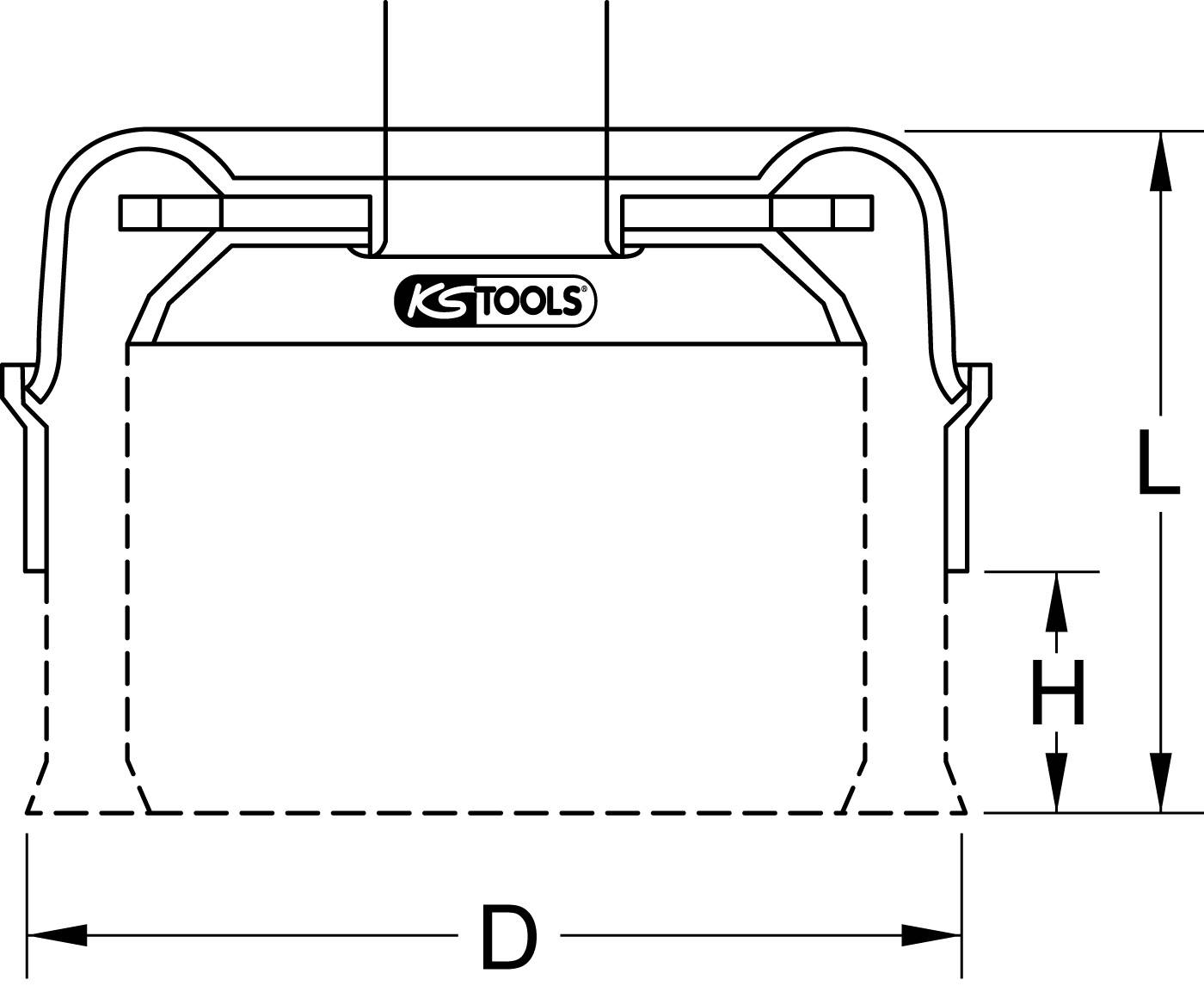 Teknisk tegning af et værktøj fra KS Tools med dimensionerne D, H og L, som peger på værktøjets forskellige dele.