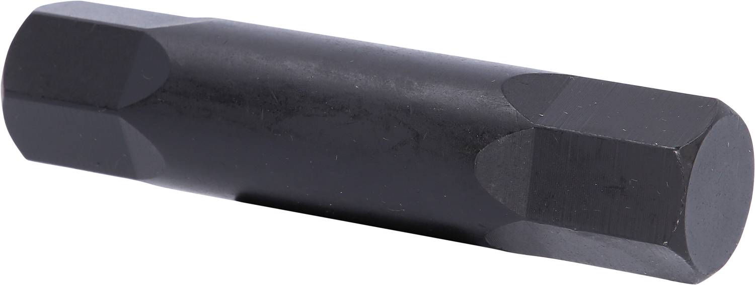 En sekskant-formet, sort metalstift ligger vandret.