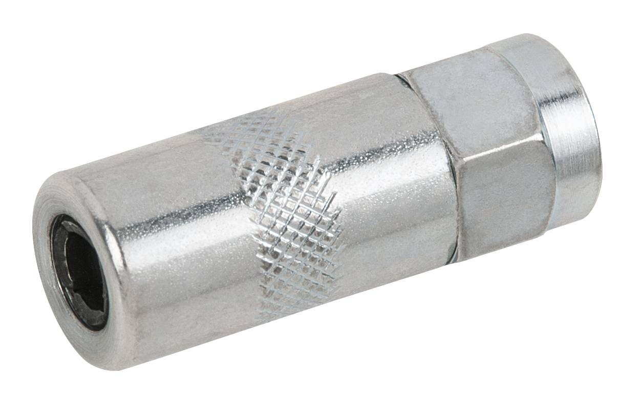Metalstykke med tekstur. Cylindrisk form, sandsynligvis et forbindelsesstykke eller adapter.