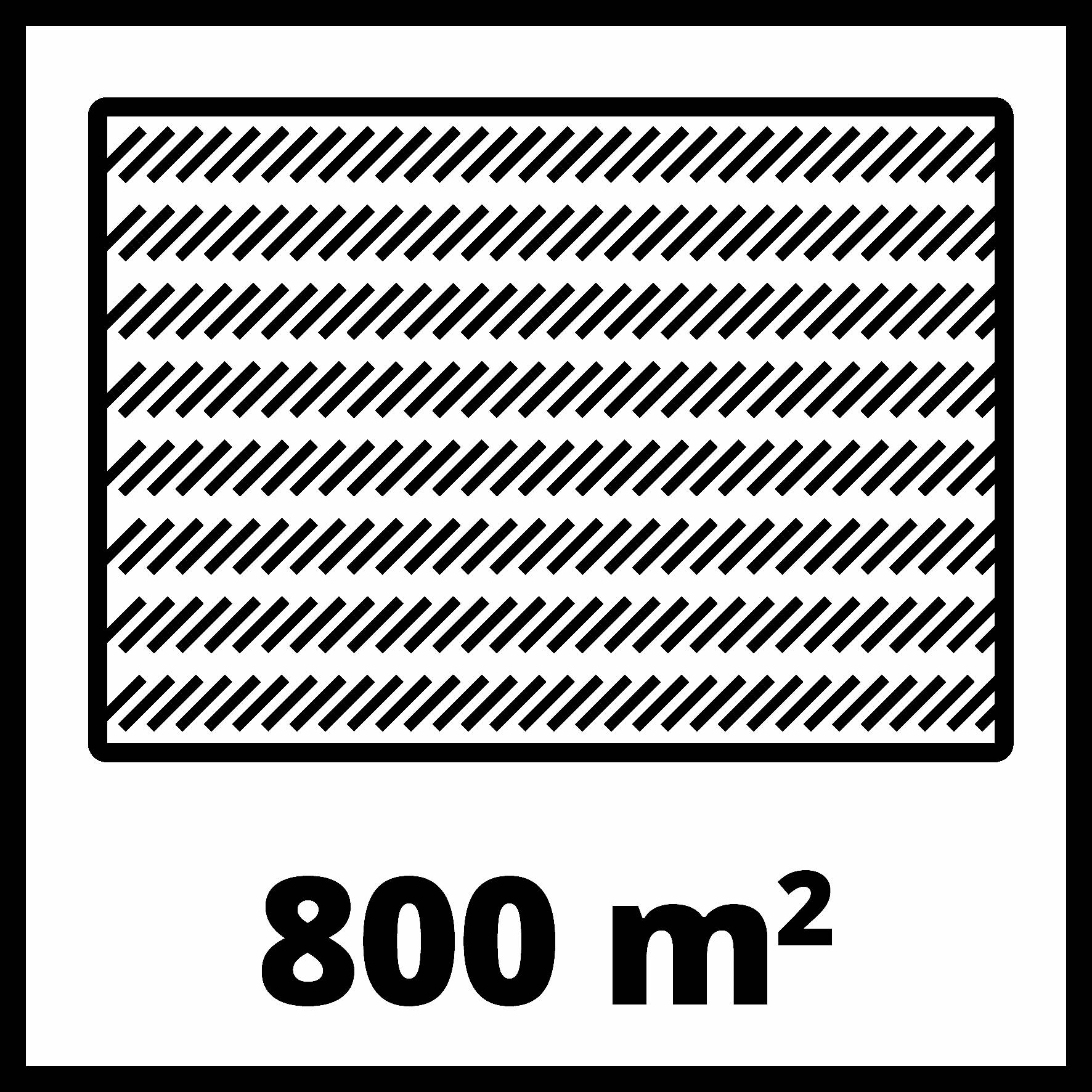 Rektangulær flade med diagonale linjer og tekst '800 kvadratmeter'.