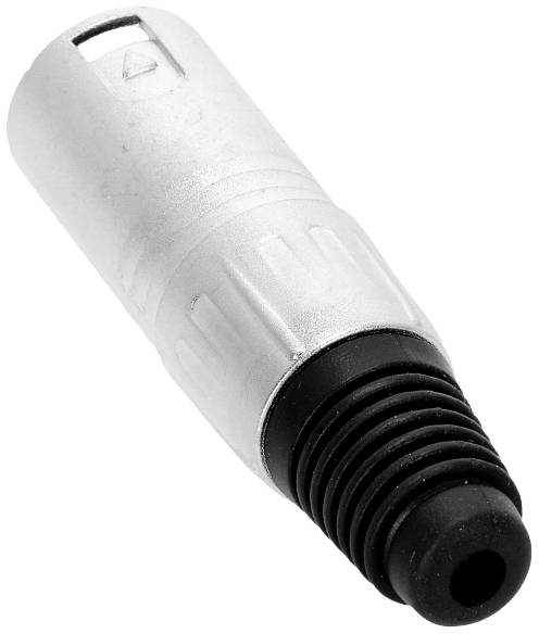 En sort kabelskærm med sølvfarvet metalstik. Adapter til forbindelse mellem elektroniske enheder.