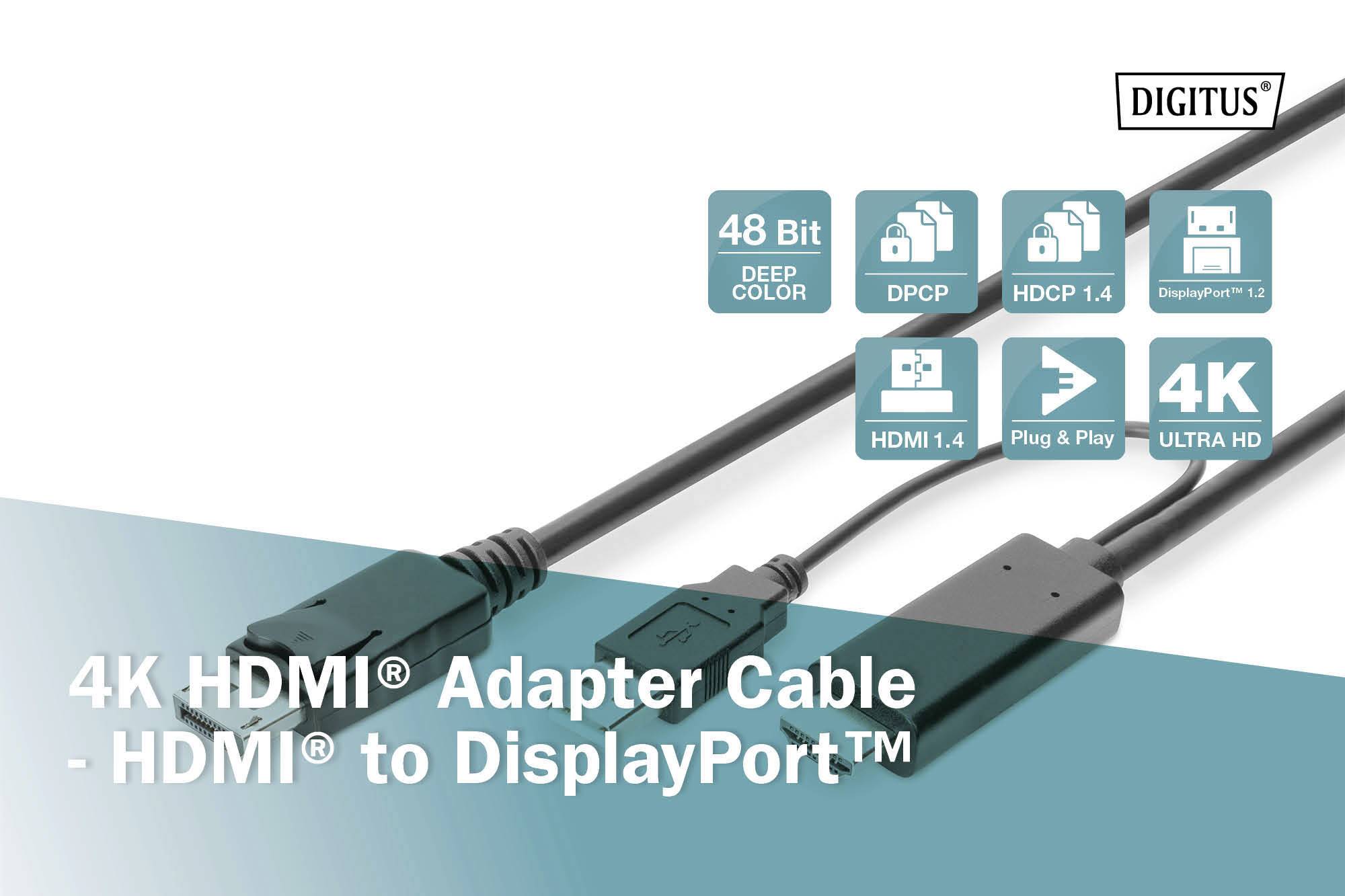 Monitoren forbindes med en bærbar computer via et 4K HDMI-adapterkabel, som etablerer en HDMI- til DisplayPort-forbindelse.