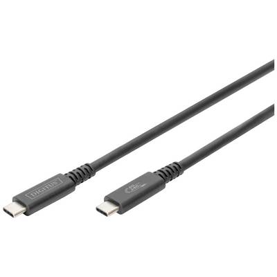 Et sort USB-C-kabel med to stik, egnet til dataoverførsel og opladning af enheder.