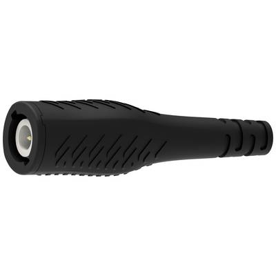 Sort, riflet adapter med cylindrisk form, viser en stikbar metalforbindelse.