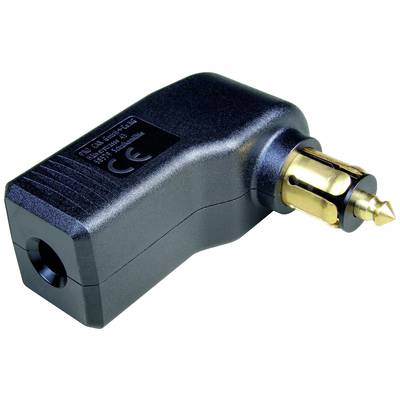 En sort adapterstik med guldbelagte kontakter, egnet til tilslutning til et cigarettænderudtag i bilen.