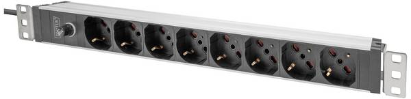 Digitus DN-95410-IT 19 tommer  Netværksskab-strømskinne  1 U Beskyttelsesstikdåse Aluminiumsprofil, Fastmontering , Inkl. 2 metalholdere, med afbryder Egnet til skabsdybde: fra 300 mm  Sølv, Sort