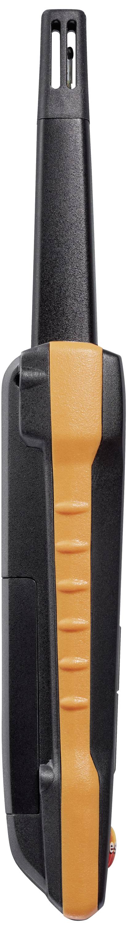 Håndholdt enhed i sort og orange, muligvis et måleapparat eller scanner, med en lang sensor øverst.