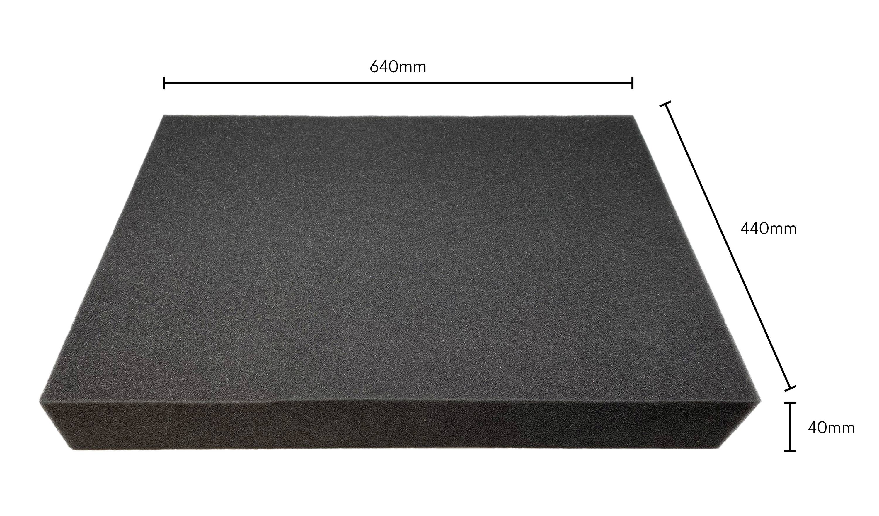 Skumfirkant, sort, dimensioner: 640 mm x 440 mm x 40 mm, på hvid baggrund.