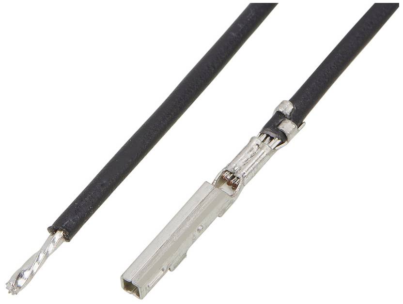 To dansk:<br><br>To sorte kabler: et med blotlagt kobberledning, det andet med en metalstik, sandsynligvis til elektrisk forbindelse.