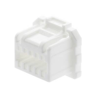 En hvid, rektangulær RJ45-netværksstik, set fra siden.