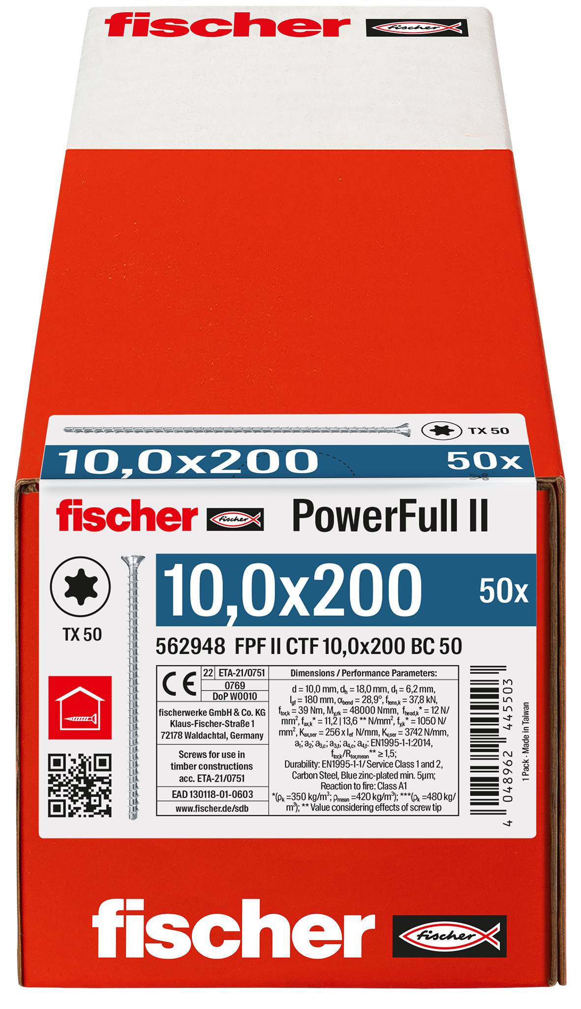 Fischer 562948 FPF II CTF 10,0 x 200 BC 50 Træskrue 10 mm 200 mm TX Stål Galvaniseret 50 stk-2