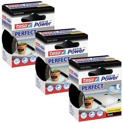 tesa EXTRA POWER PERFECT 56343-00500-04 Tekstiltape Sort (L x B) 2.75 m x 38 mm 3 stk