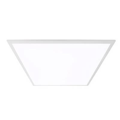 LED-loftslampe, rektangulær, med hvid ramme, udsender ensartet, klart lys. Perfekt til moderne indendørsrum.