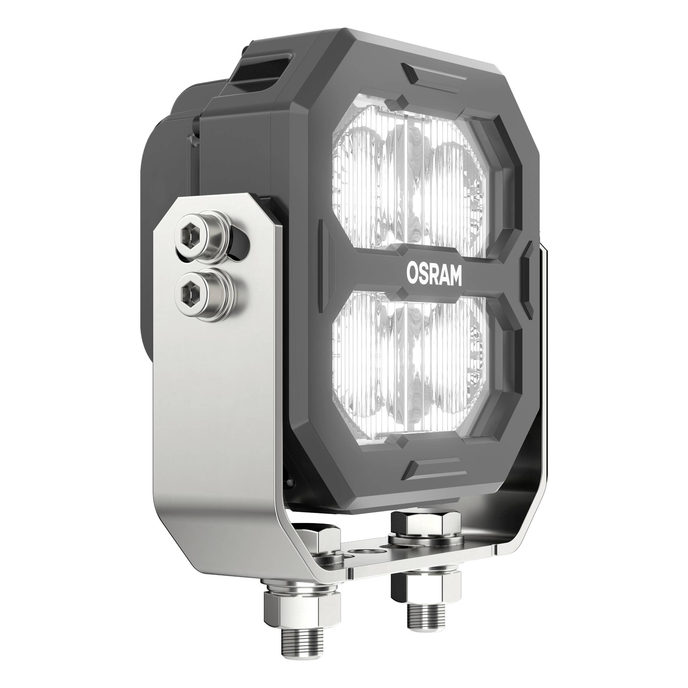 LED-arbejdslampe med firkantet design, robust kabinet og mærkelogo 'OSRAM' på forsiden.