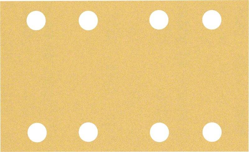 Beige baggrund med otte jævnt fordelte hvide punkter i to rækker.